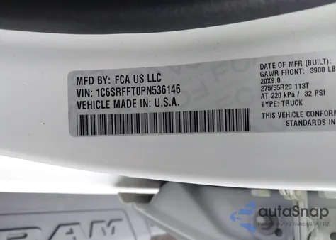 2023 Ram 1500 Big Horn 4X4 5'7 Box z USA, uszkodzony, nr VIN 1C6SRFFT0PN536146